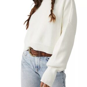 Free People Cream Crew Neck Sweater